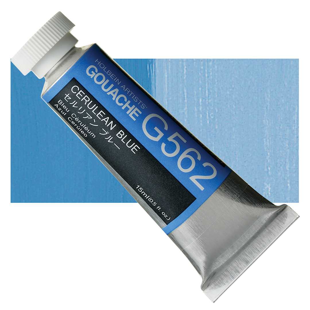Open in modal - Holbein Artists' Gouache - Cerulean Blue, 15 ml tube and swatch