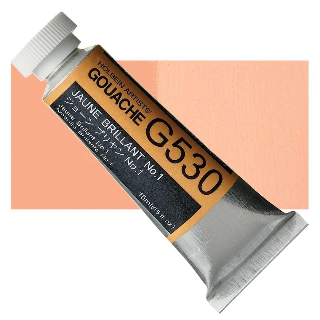 Open in modal - Holbein Artists' Gouache - Jaune Brilliant 1, 15 ml tube and swatch