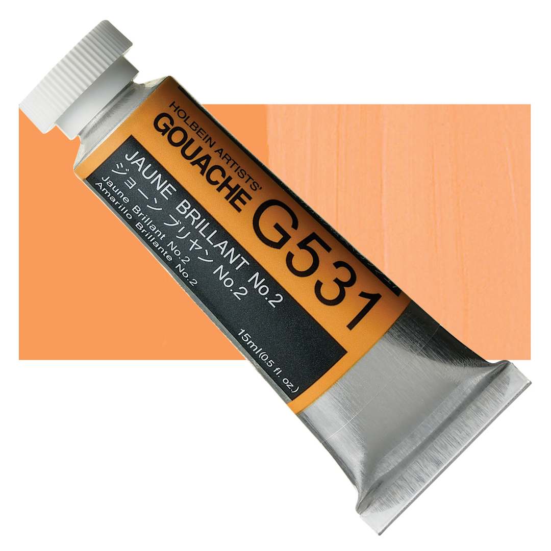 Open in modal - Holbein Artists' Gouache - Jaune Brilliant 2, 15 ml tube and swatch