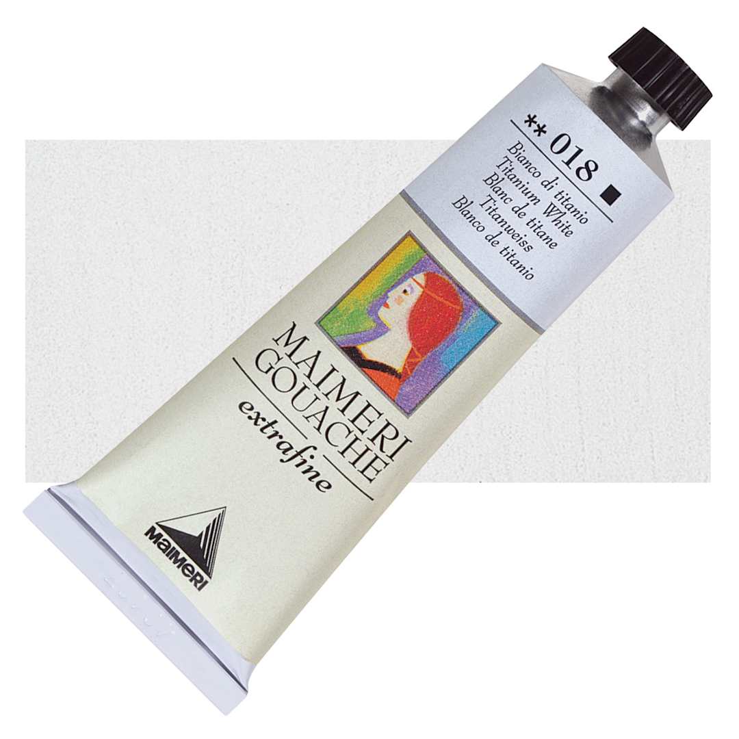 Open in modal - Maimeri Artist Gouache - Titanium White, 60 ml tube and swatch