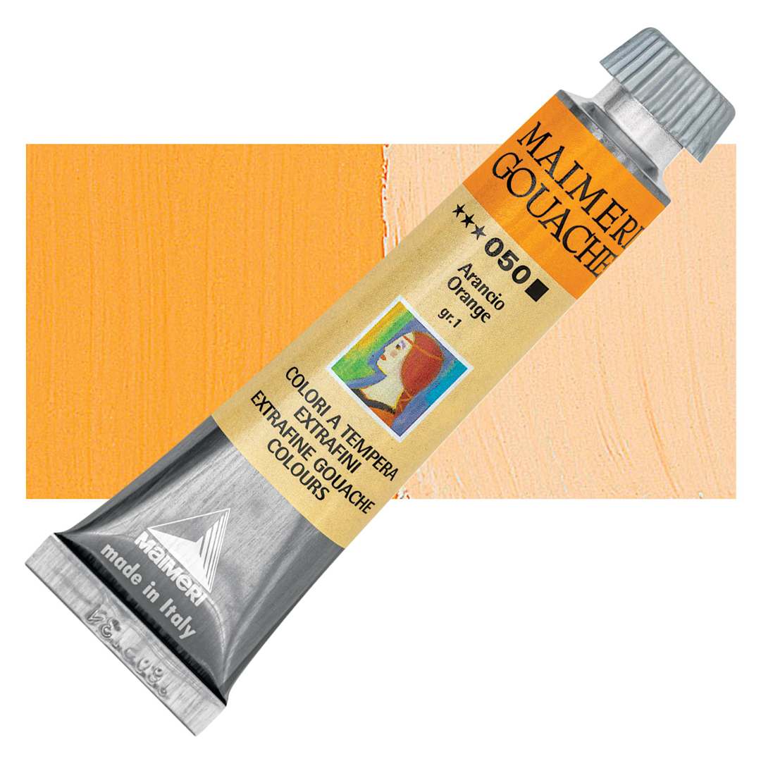 Open in modal - Maimeri Artist Gouache - Orange, 20 ml tube and swatch