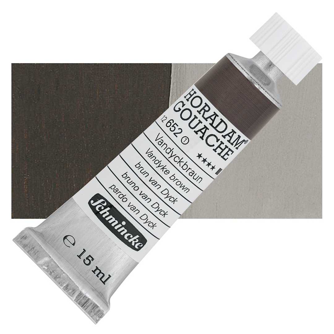 Open in modal - Schmincke Horadam Artist Gouache - Vandyke Brown, 15 ml tube and swatch