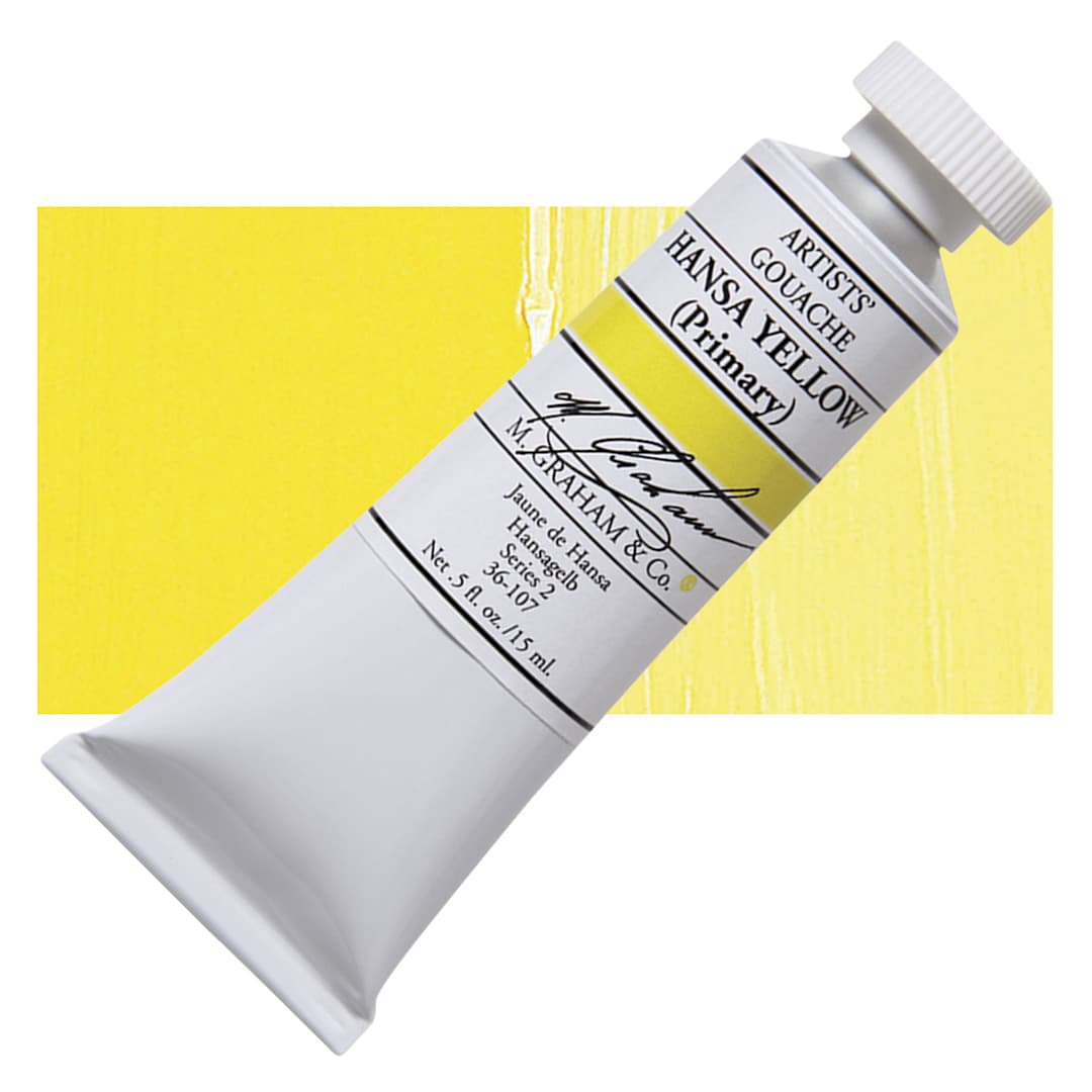Open in modal - M. Graham Artists' Gouache - Hansa Yellow, 15 ml tube and swatch