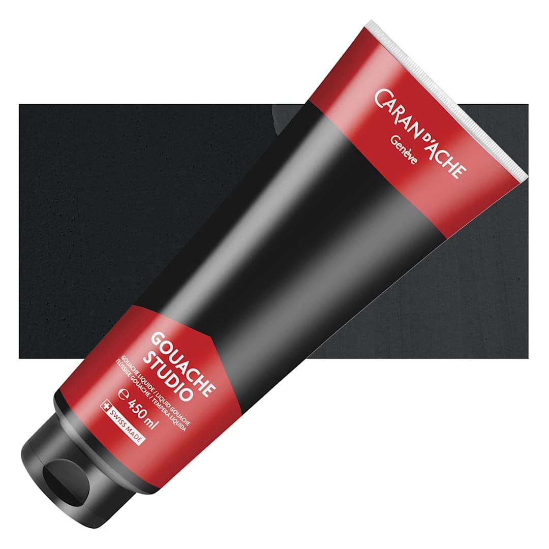 Open in modal - Caran d'Ache Studio Gouache - Black, 450 ml, Tube and swatch
