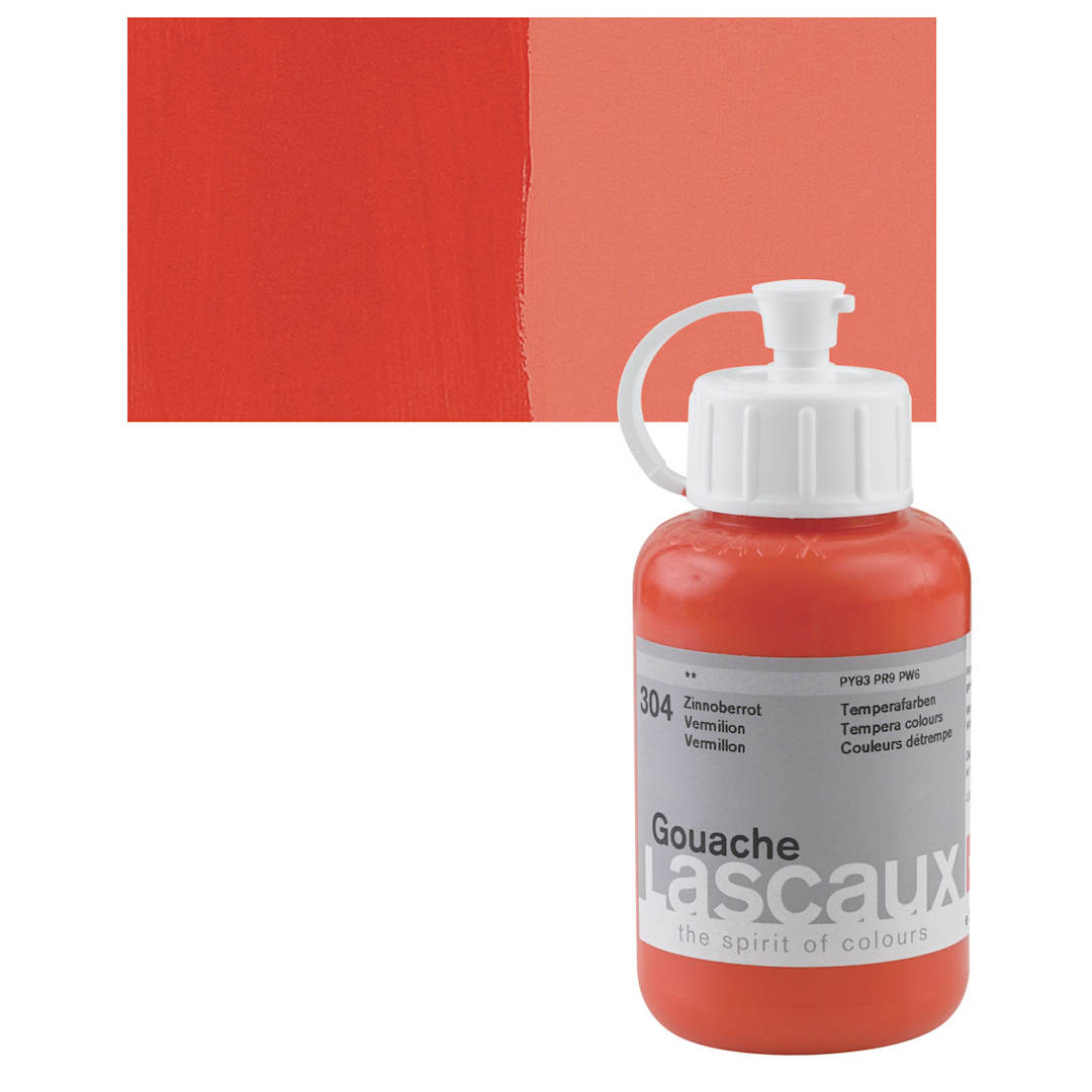 Open in modal - Lascaux Acrylic Gouache - Vermilion, 85 ml bottle and swatch