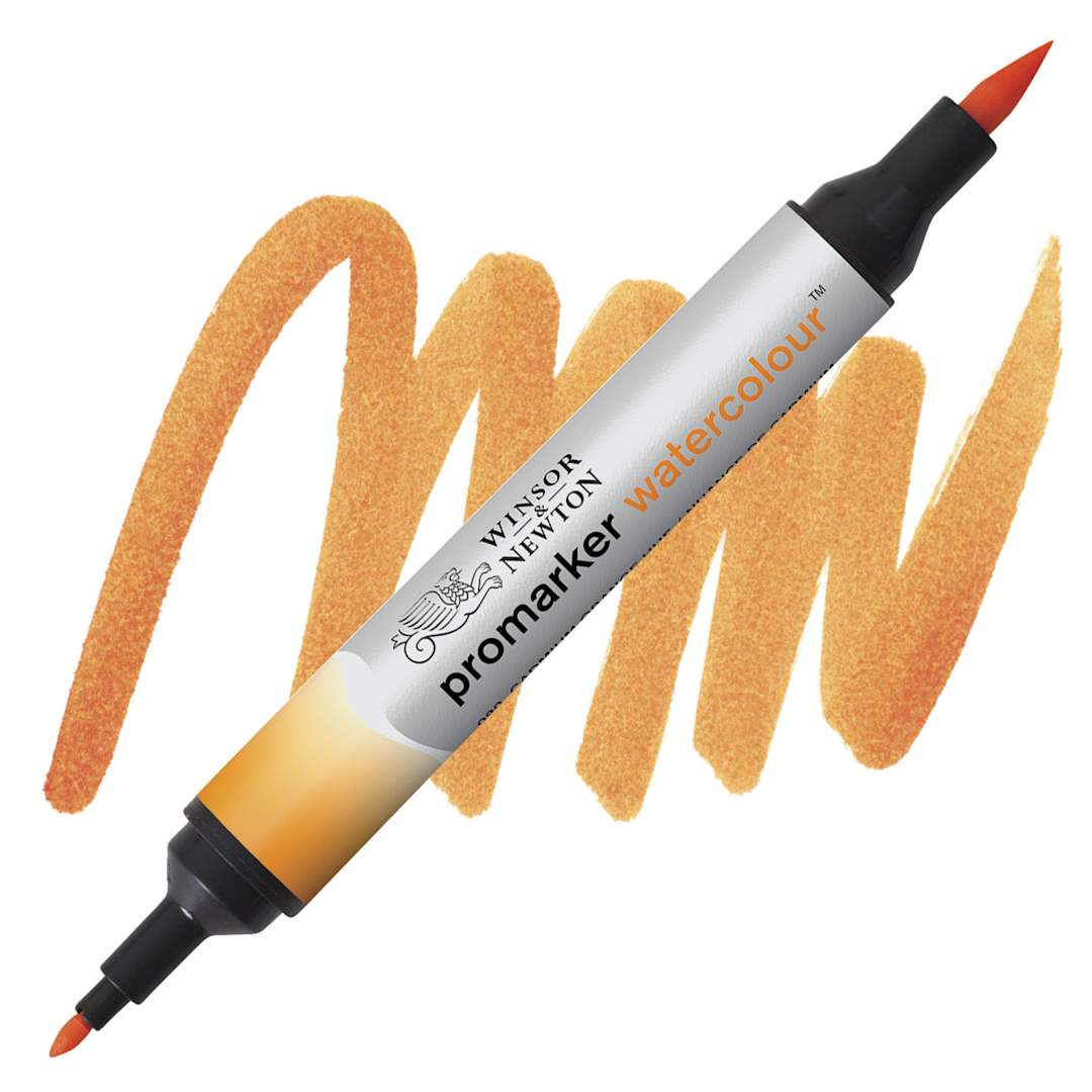 Open in modal - Winsor & Newton Promarker Watercolor Marker - Cadmium Orange Hue marker and swatch