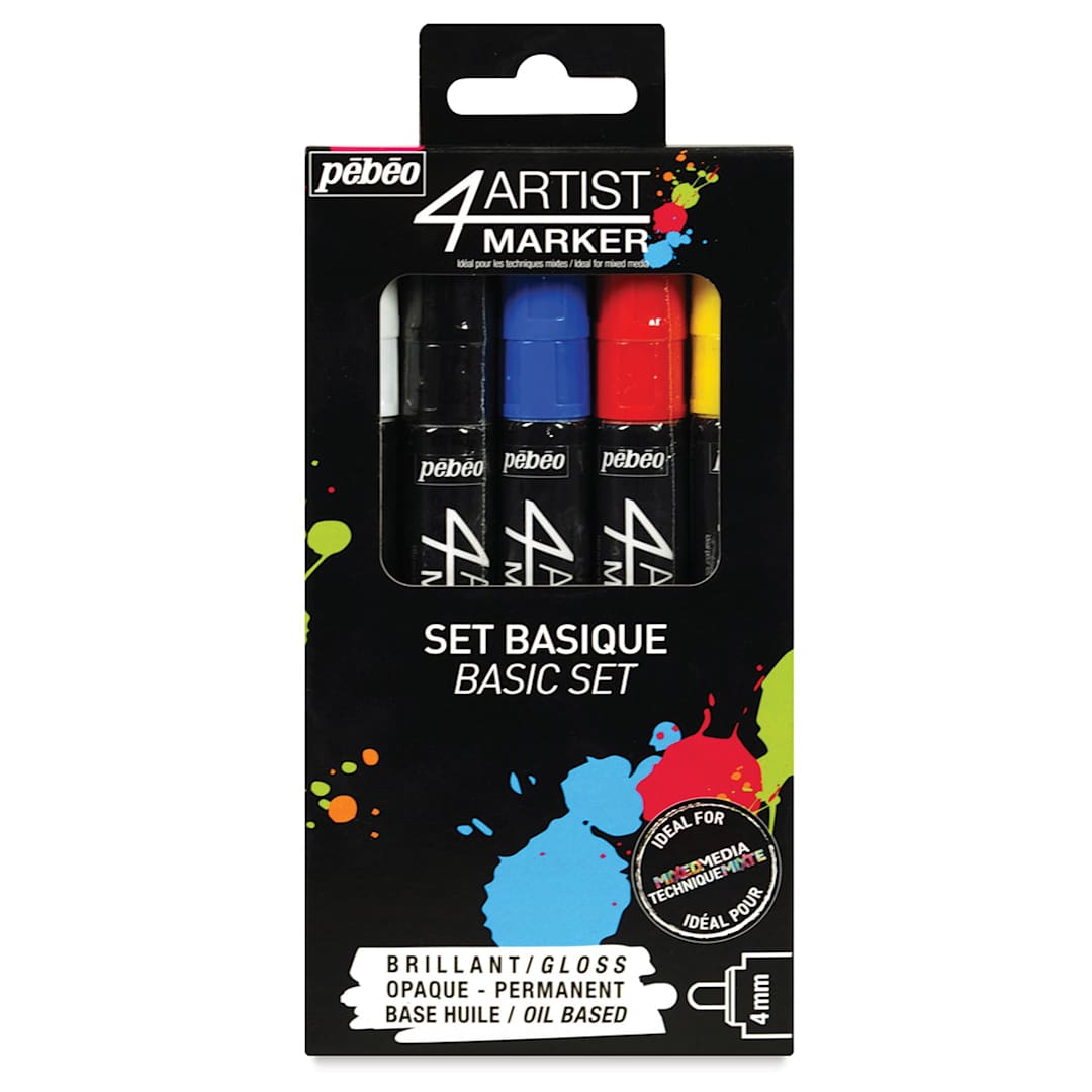 Open in modal - Pebeo 4Artist Markers - Front of Pkg of 5, 4 mm Basic Color Markers
