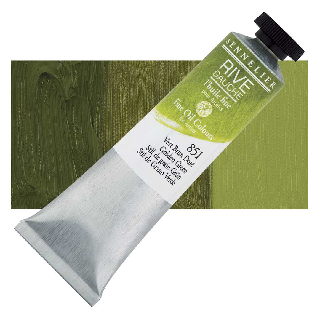 Open in modal - Sennelier Rive Gauche Artists Oil Color - Golden Green, 40 ml tube and swatch