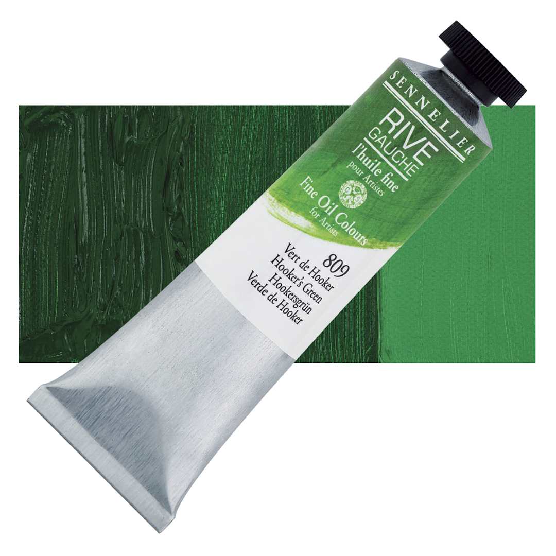 Open in modal - Sennelier Rive Gauche Artists Oil Color - Hooker's Green, 40 ml tube and swatch