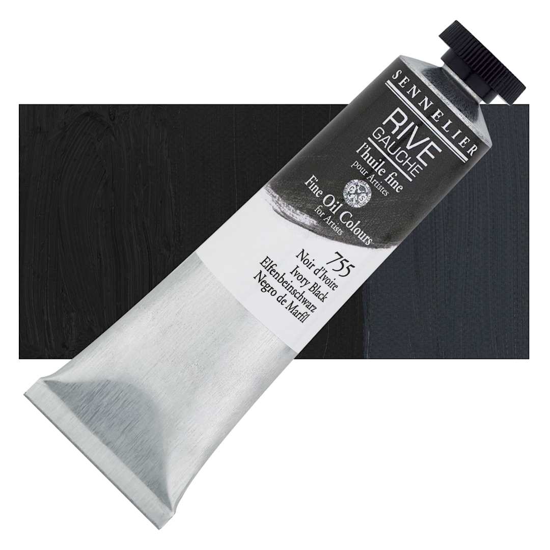 Open in modal - Sennelier Rive Gauche Artists Oil Color - Ivory Black, 40 ml tube and swatch