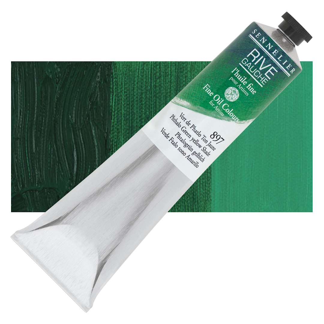 Open in modal - Sennelier Rive Gauche Artists Oil Color - Phthalo Green Yellow Shade, 200 ml tube and swatch