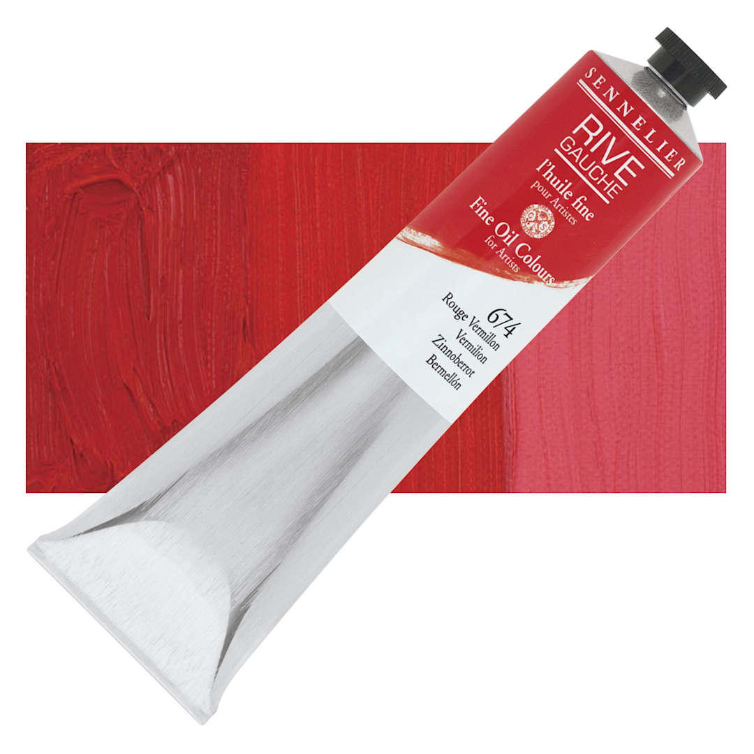 Open in modal - Sennelier Rive Gauche Artists Oil Color - Vermilion, 200 ml tube and swatch