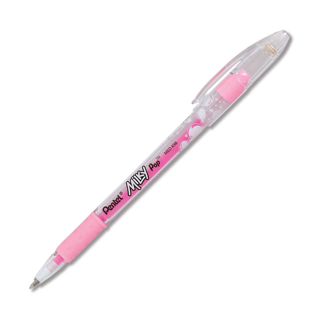 Open in modal - Pentel Milky Pop Pen Set - Angled view of Pink pen