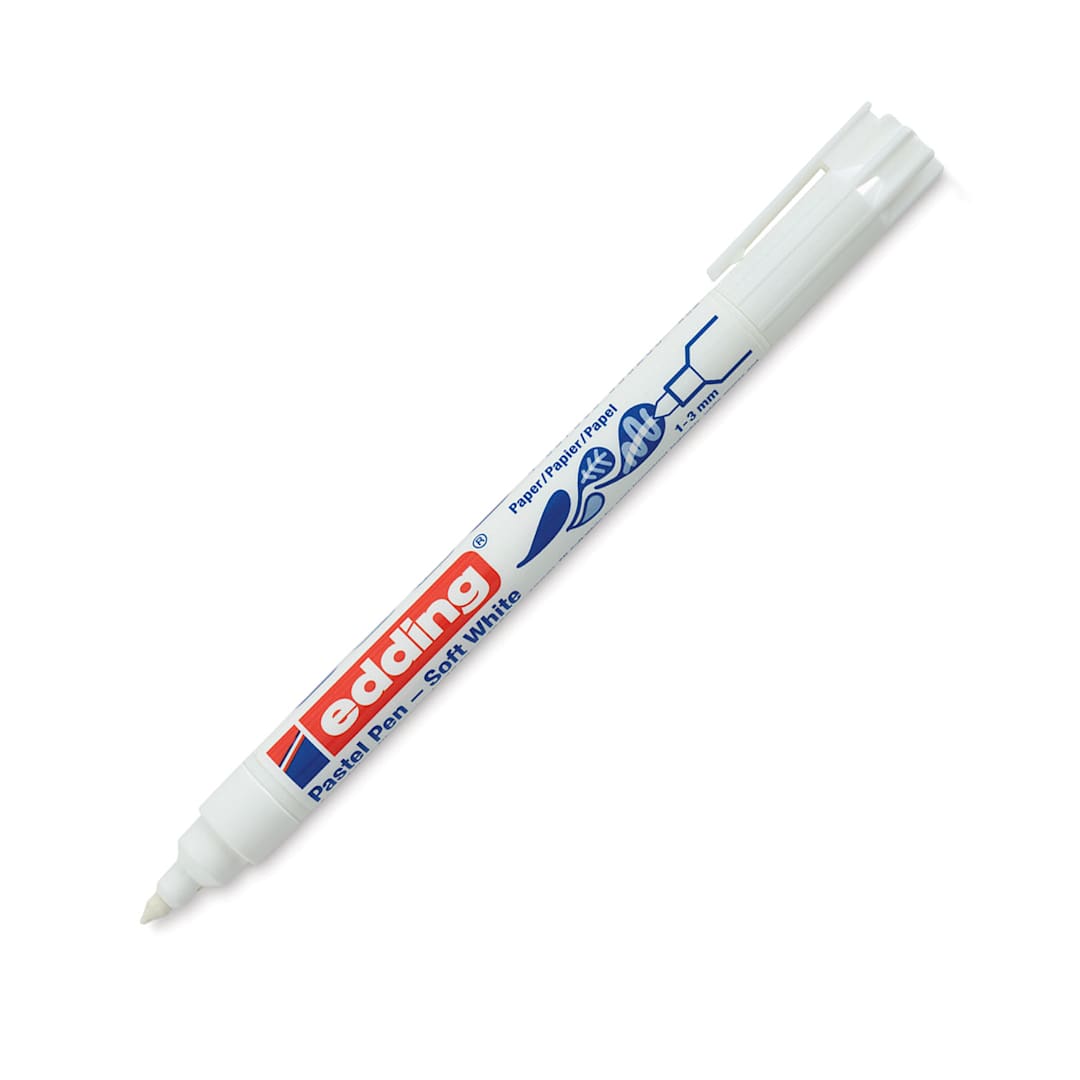 Open in modal - Edding Soft White Pastel Pen - Angled view of uncapped pen