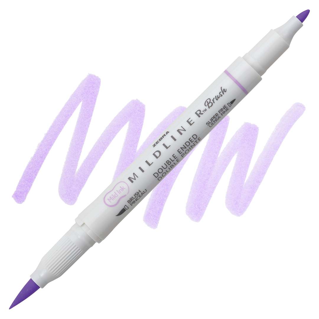 Open in modal - Zebra Mildliner Double Ended Brush Pen - Violet, swatch and pen