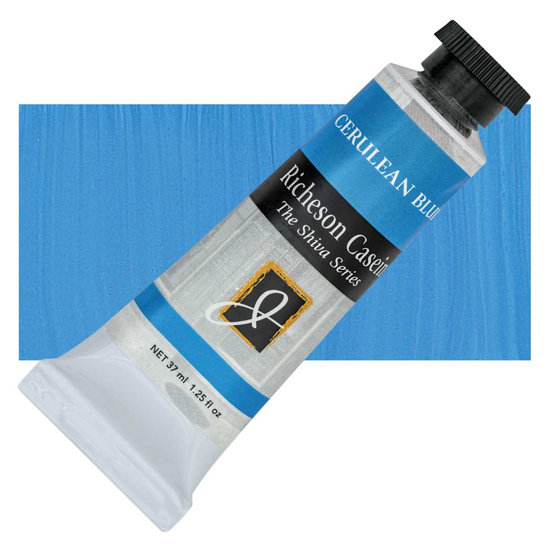 Open in modal - Richeson Casein Paint the Shiva Series - Cerulean Blue, 37 ml tube and swatch