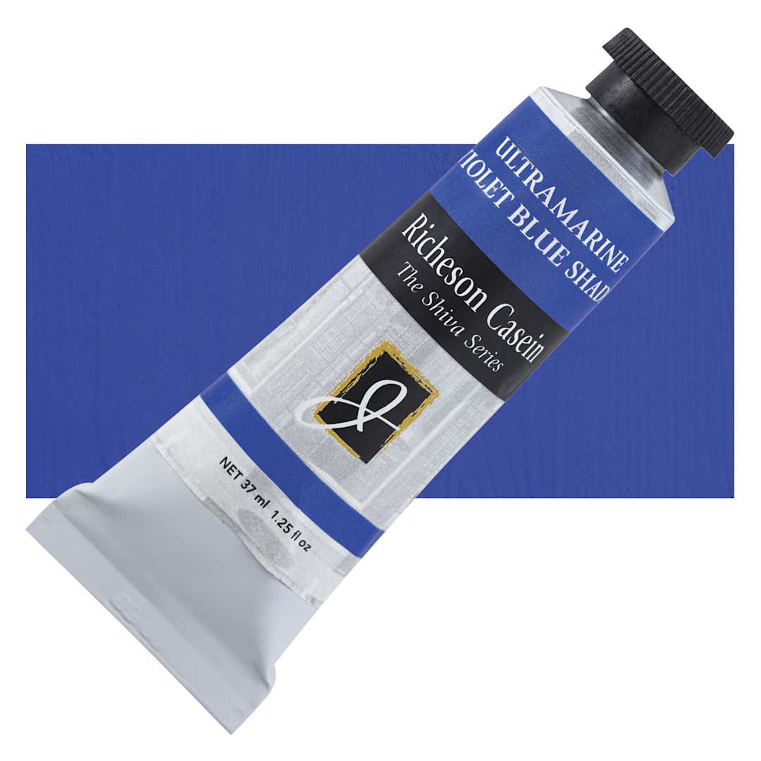 Open in modal - Richeson Casein Paint the Shiva Series - Ultramarine Violet (Blue Shade), 37 ml tube and swatch