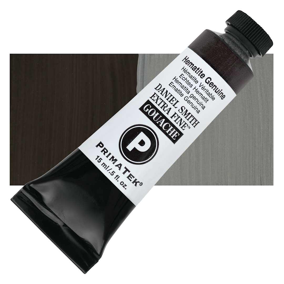 Open in modal - Daniel Smith Extra Fine Gouache - Hematite Genuine, 15 ml tube and swatch