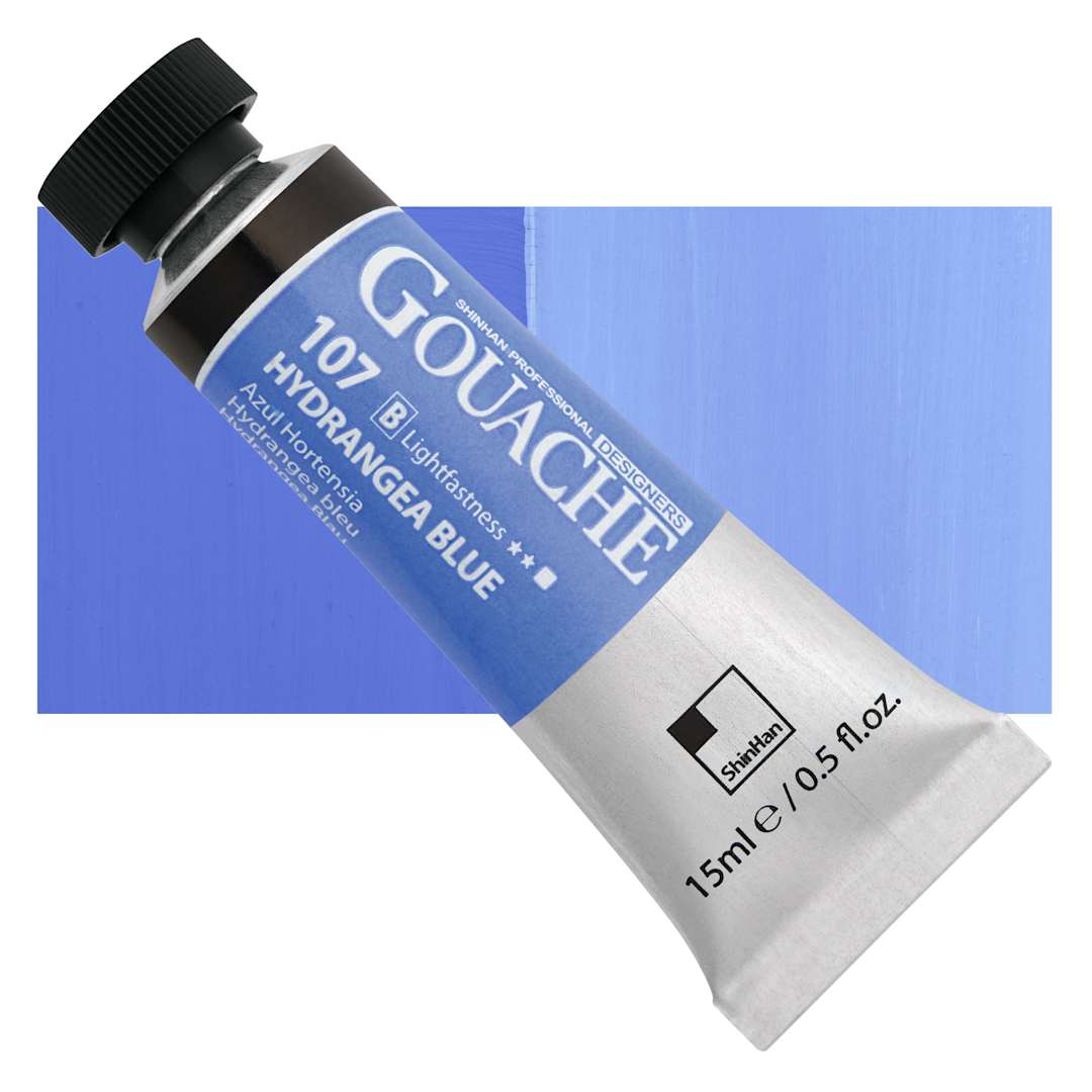 Open in modal - ShinHan Professional Designers Gouache - Hydrangea Blue, 15 ml tube and swatch