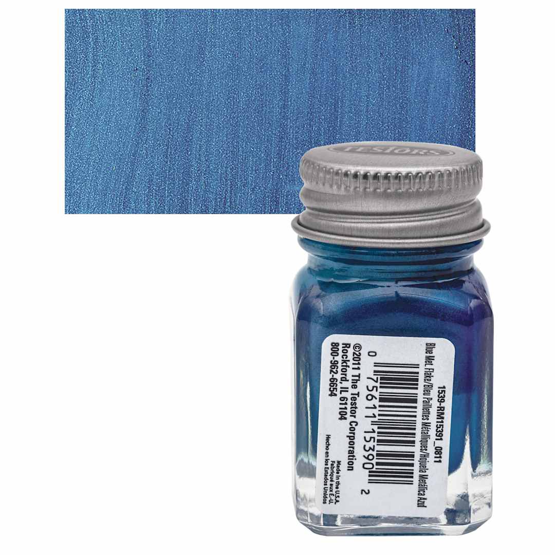 Open in modal - Testors Enamel Paint - Blue Metal Flake, 1/4 oz bottle and swatch
