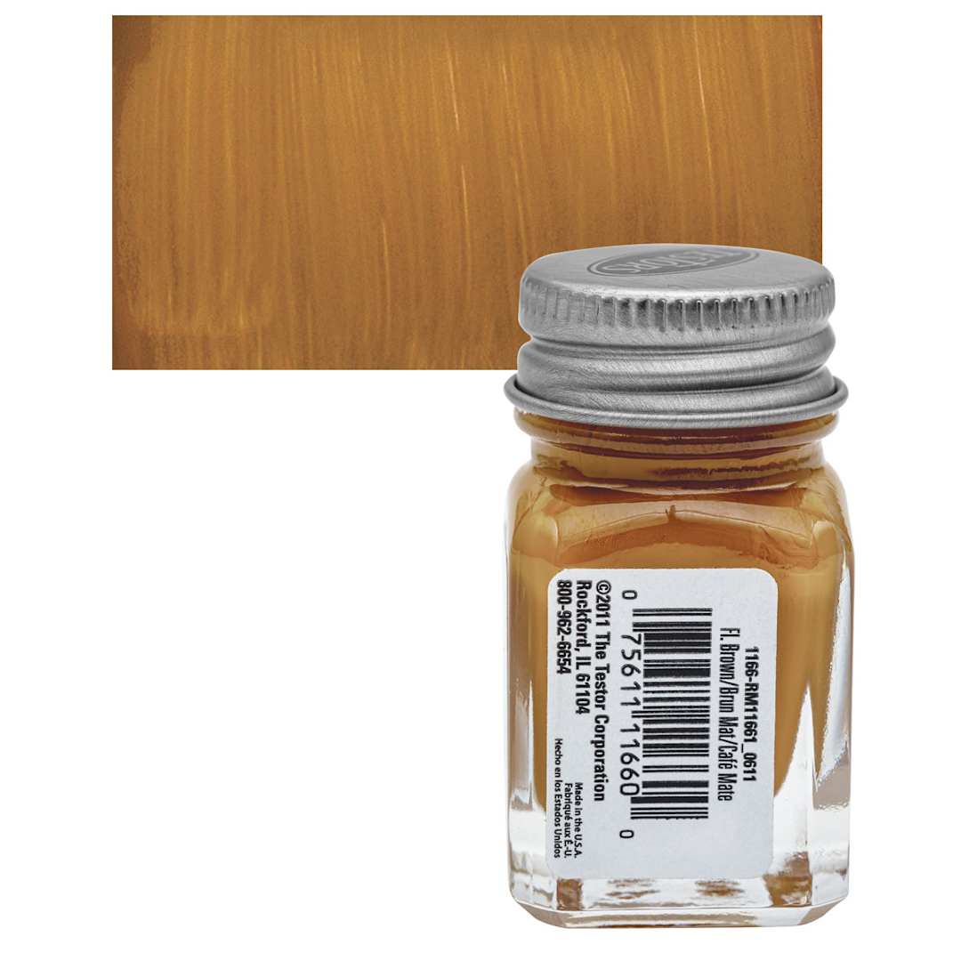 Open in modal - Testors Enamel Paint - Flat Brown, 1/4 oz bottle and swatch