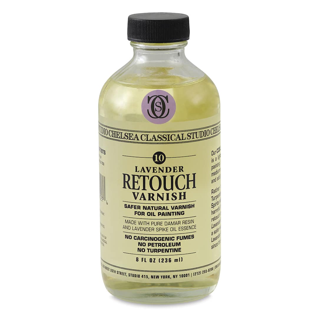 Open in modal - Chelsea Classical Studio Oil Painting Varnishes - Front of 8 oz Bottle of Retouch Varnish 