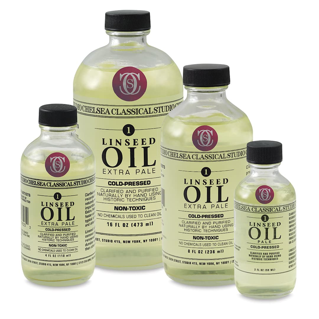 Open in modal - Chelsea Classical Studio Linseed Oil Medium - 4 available size bottles shown together