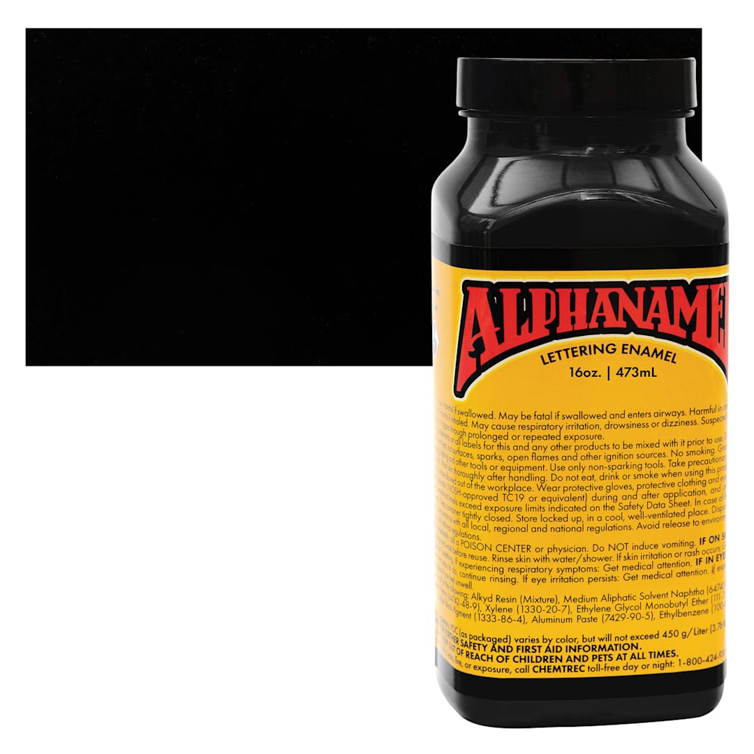 Open in modal - Alpha6 Alphanamel Lettering Enamel - McKeag's Black, 473 ml - Bottle and Swatch
