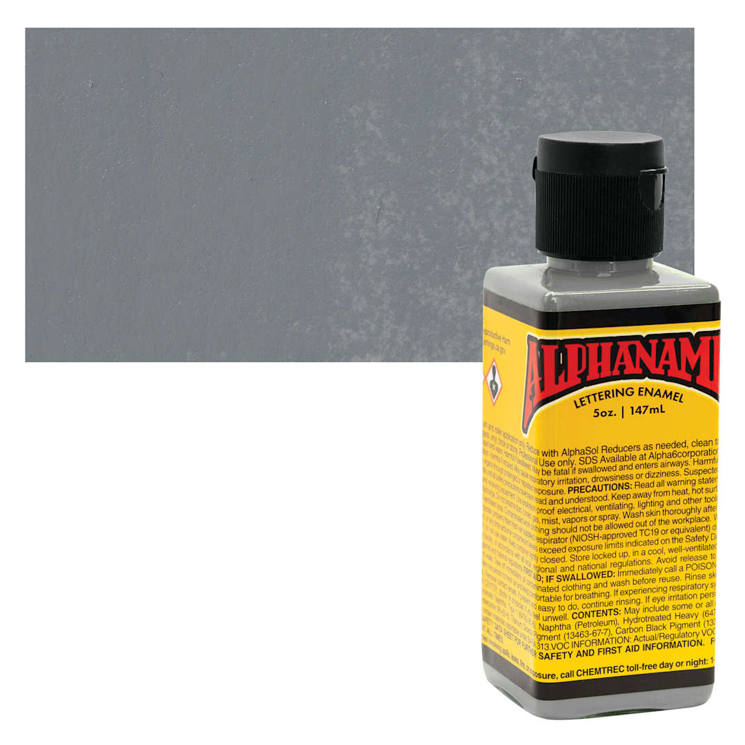 Open in modal - Alpha6 Alphanamel Lettering Enamel - Alpha Gray, 147 ml - Bottle and Swatch