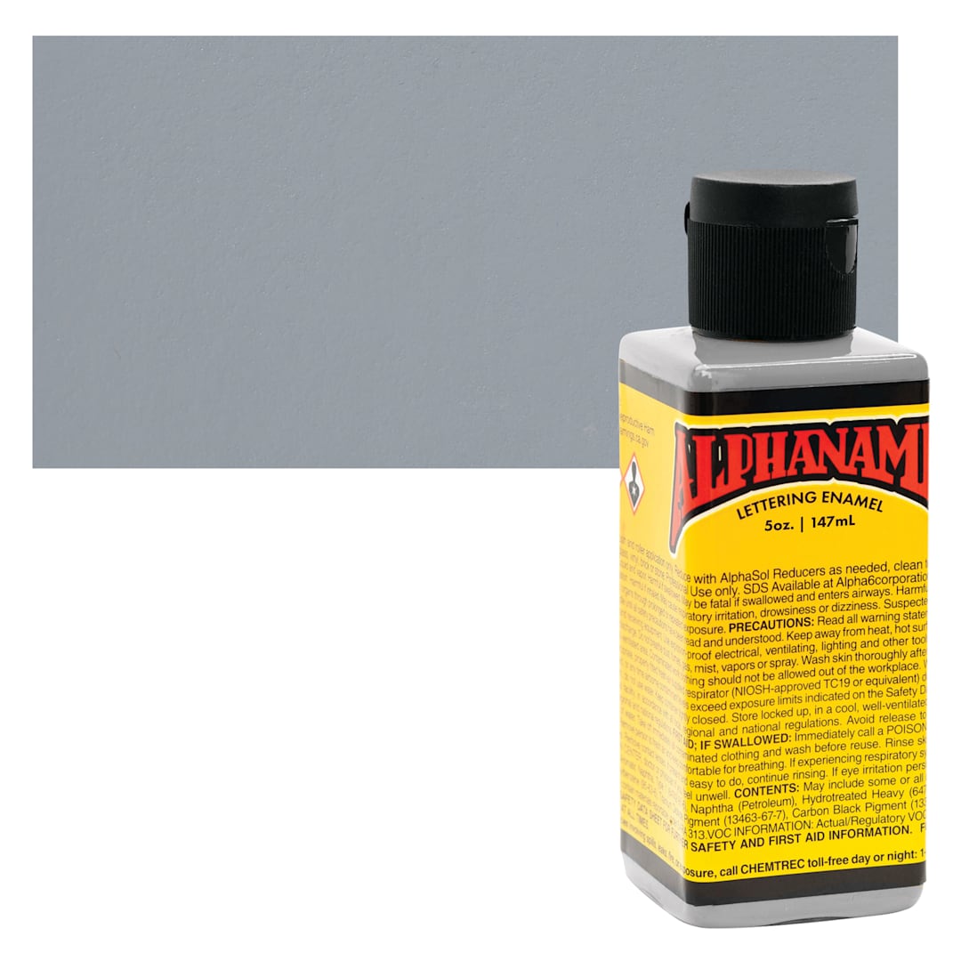 Open in modal - Alpha6 Alphanamel Lettering Enamel - Light Grey, 147 ml - Bottle and Swatch