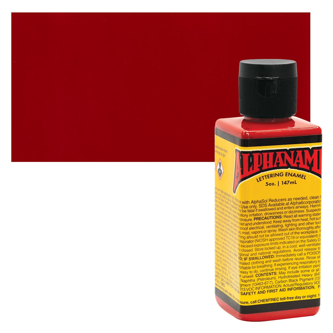 Open in modal - Alpha6 Alphanamel Lettering Enamel - Alpha Red, 147 ml - Bottle and Swatch