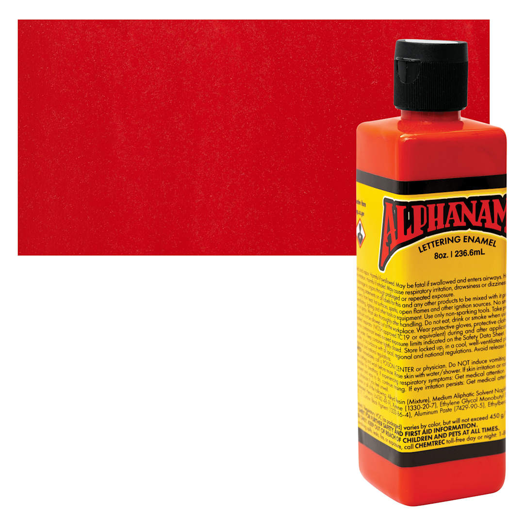 Open in modal - Alpha6 Alphanamel Lettering Enamel - Vermilion, 236.6 ml - Bottle and Swatch