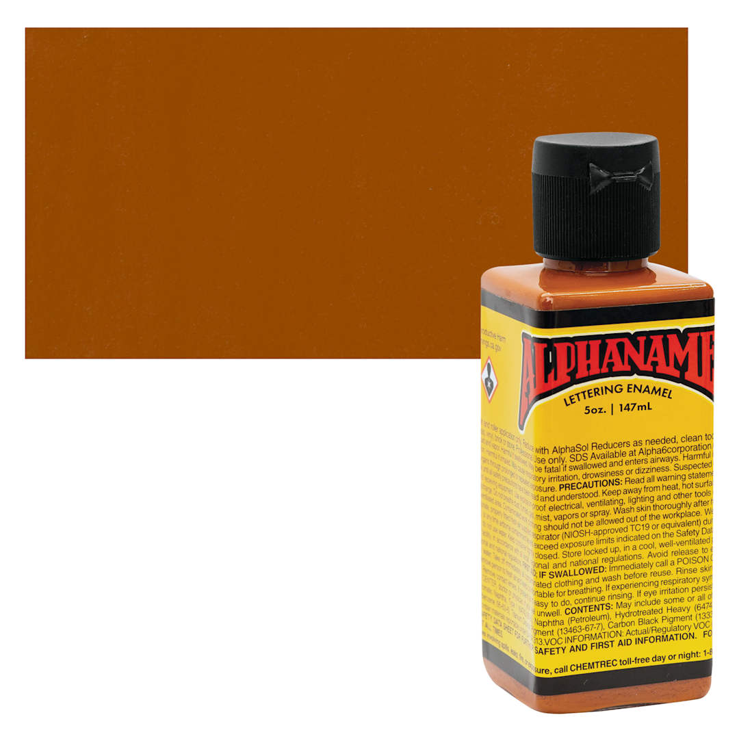 Open in modal - Alpha6 Alphanamel Lettering Enamel - Burnt Orange, 147 ml - Bottle and Swatch