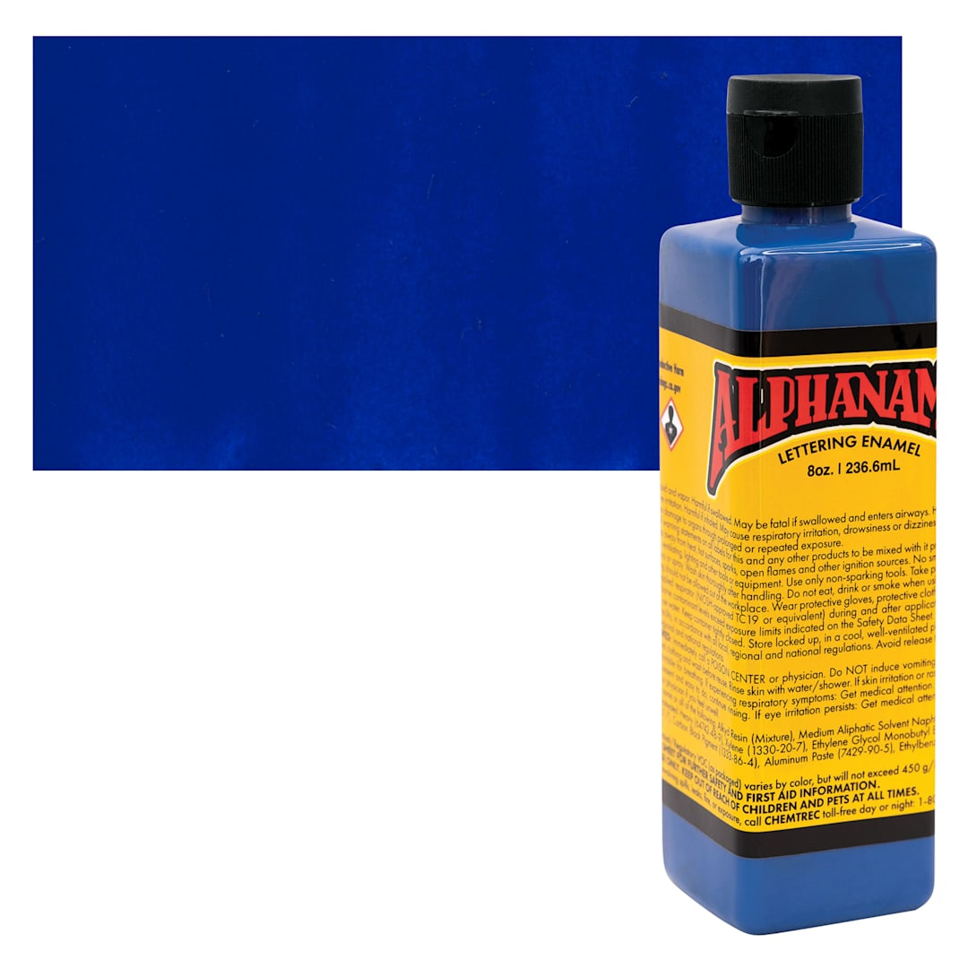 Open in modal - Alpha6 Alphanamel Lettering Enamel - Alpha Blue, 236.6 ml - Bottle and Swatch