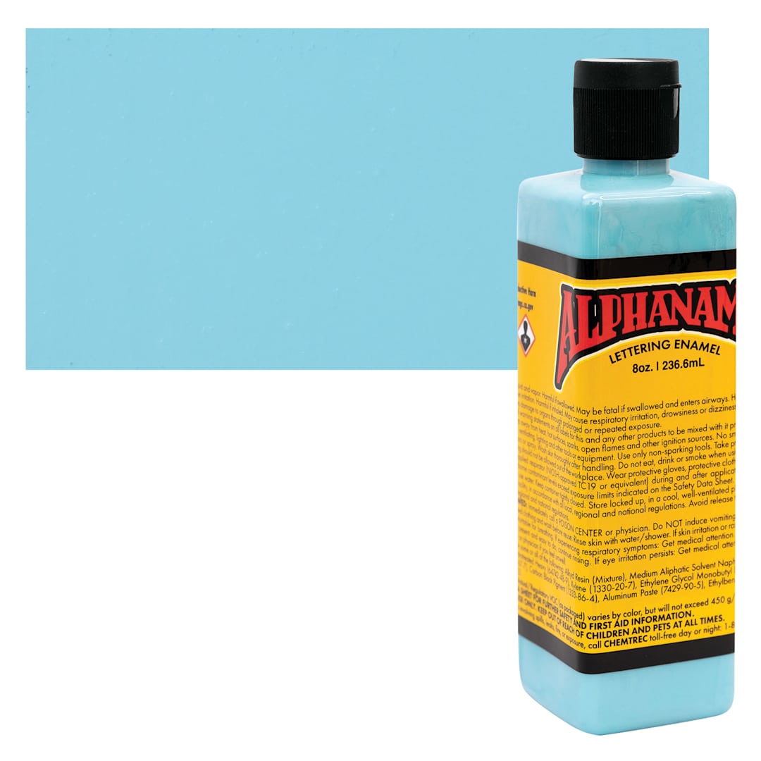 Open in modal - Alpha6 Alphanamel Lettering Enamel - Aqua, 236.6 ml - Bottle and Swatch