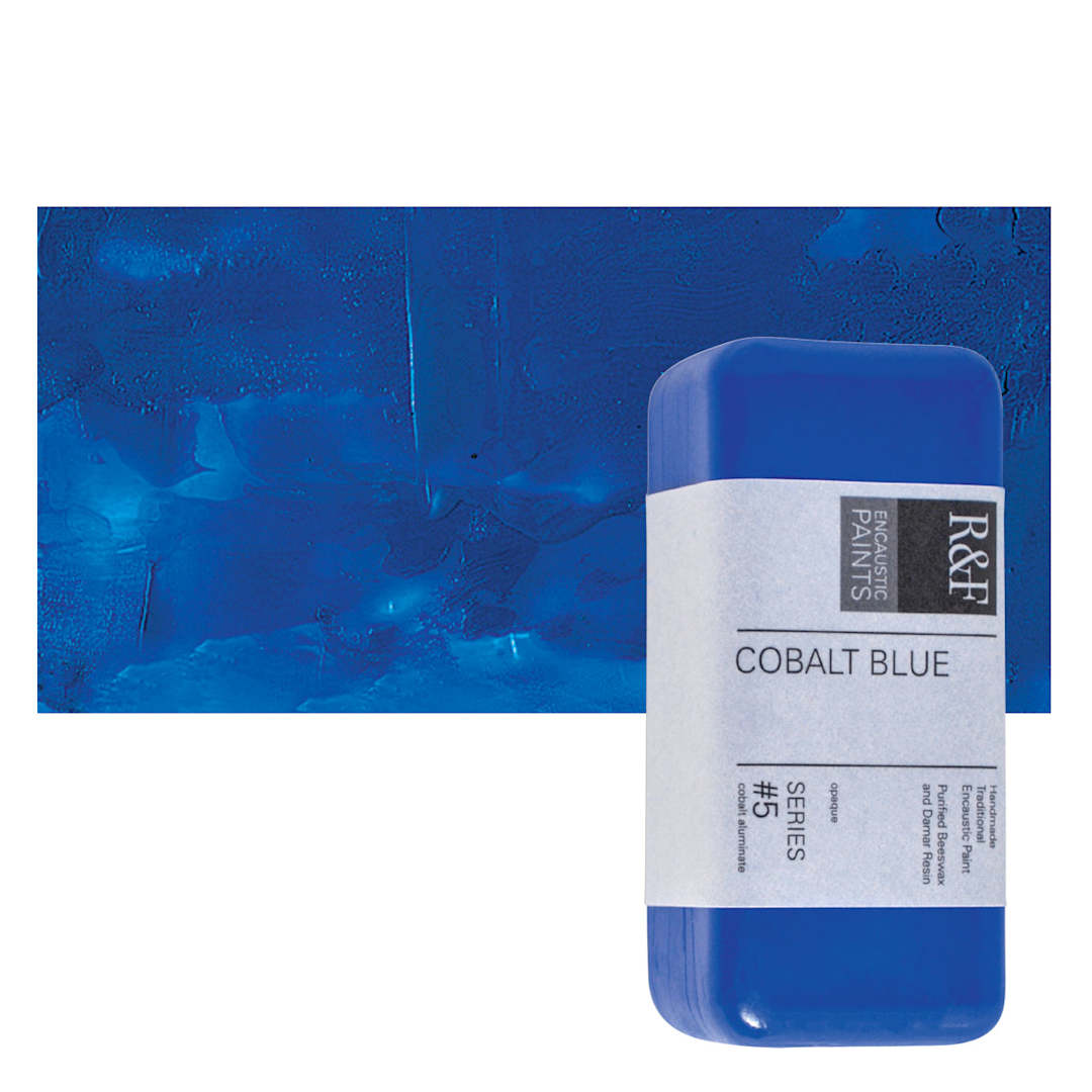 Open in modal - R&F Encaustic Paint Block - Cobalt Blue, 104 ml block and swatch
