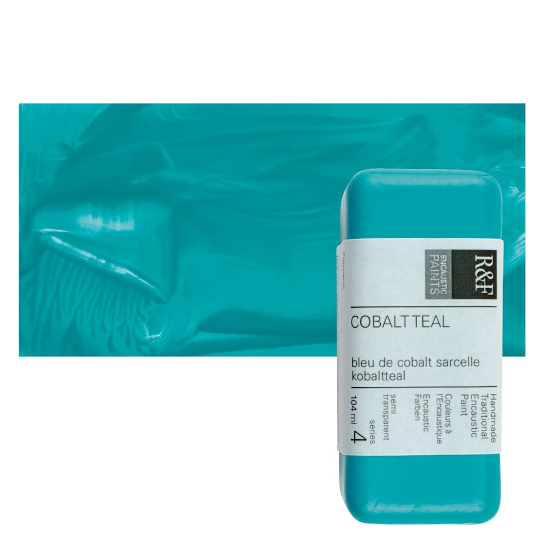 Open in modal - R&F Encaustic Paint Block - Cobalt Teal, 104 ml block and swatch