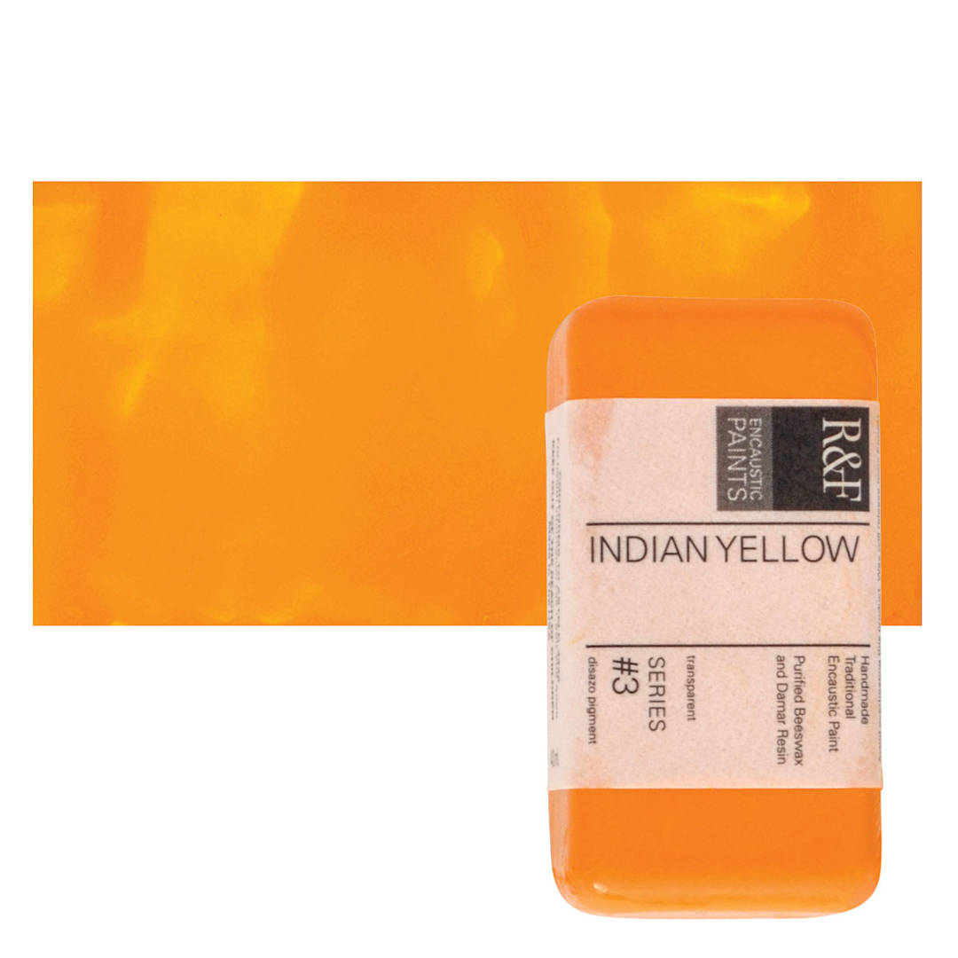 Open in modal - R&F Encaustic Paint Block - Indian Yellow, 40 ml block and swatch