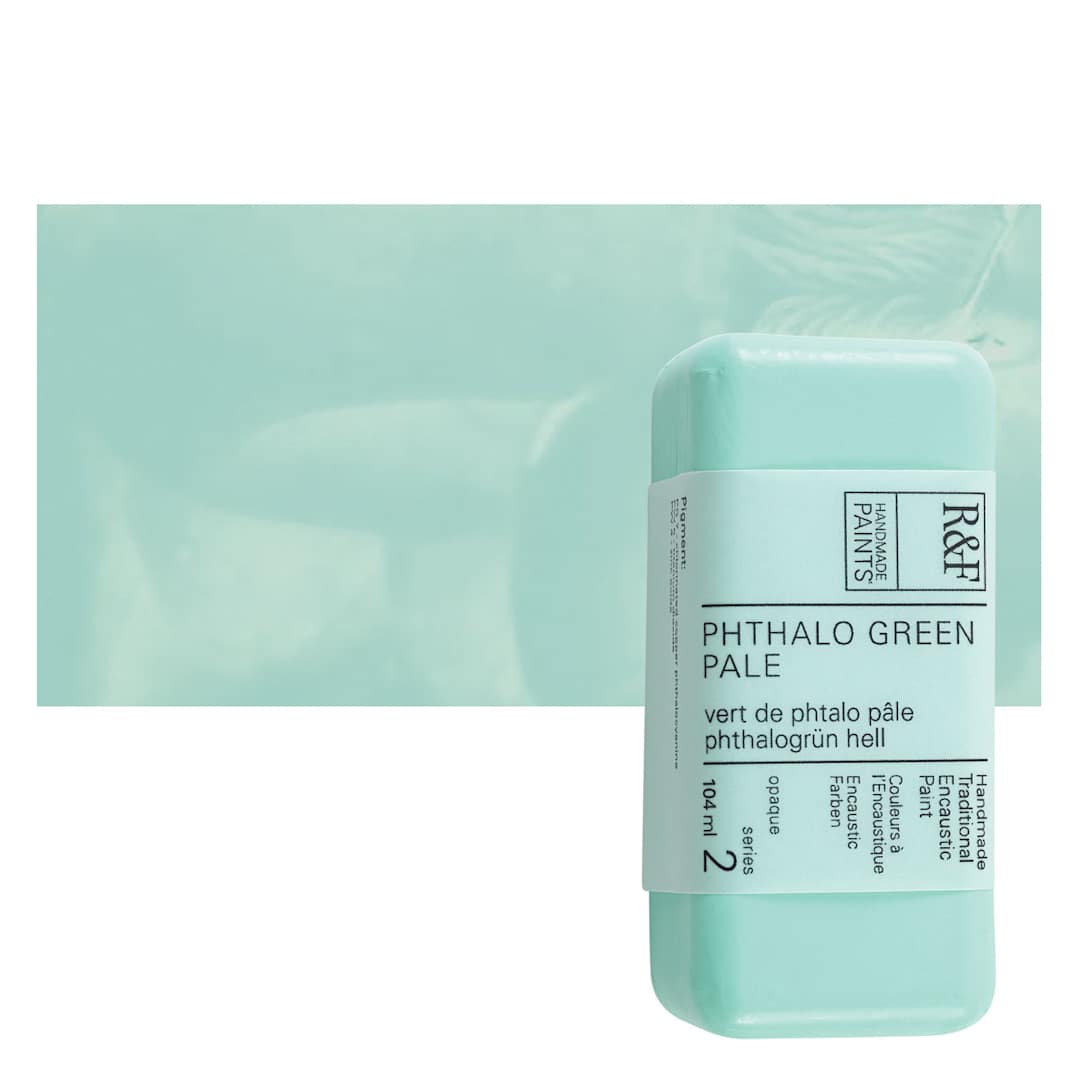 Open in modal - R&F Encaustic Paint Block - Phthalo Green Pale, 104 ml block and swatch
