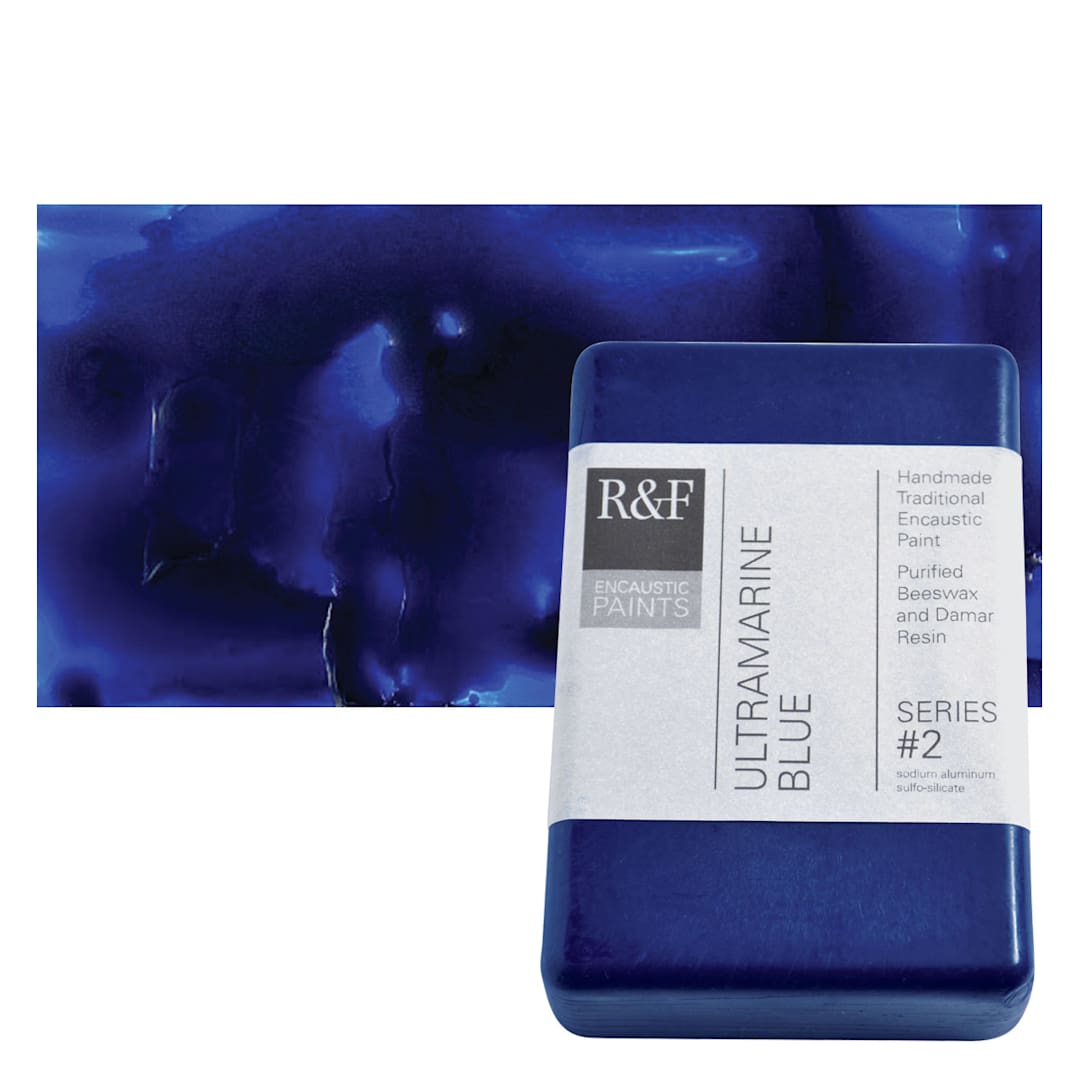 Open in modal - R&F Encaustic Paint Block - Ultramarine Blue, 333 ml block and swatch