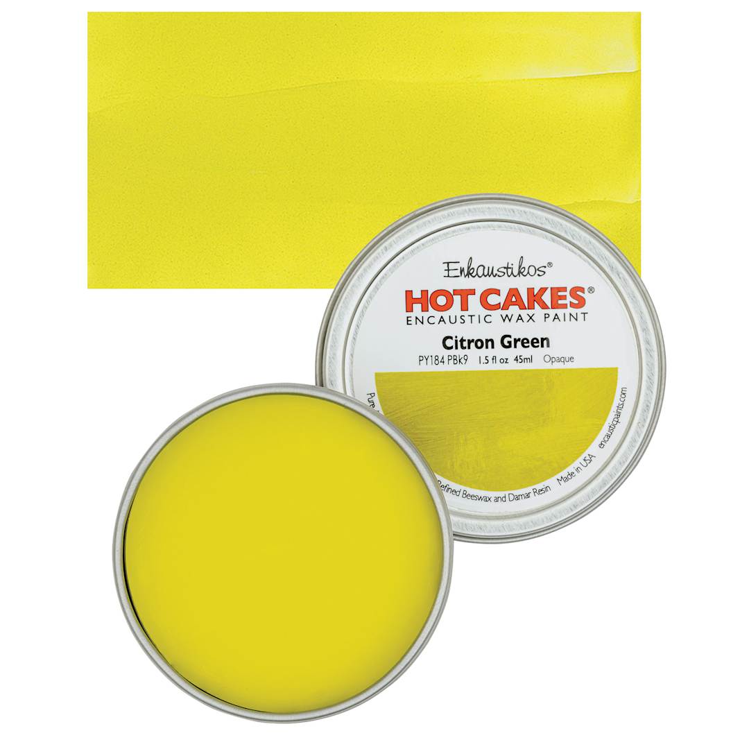 Open in modal - Enkaustikos Hot Cakes Encaustic Wax Paint - Citron Green, 45 ml tin and swatch