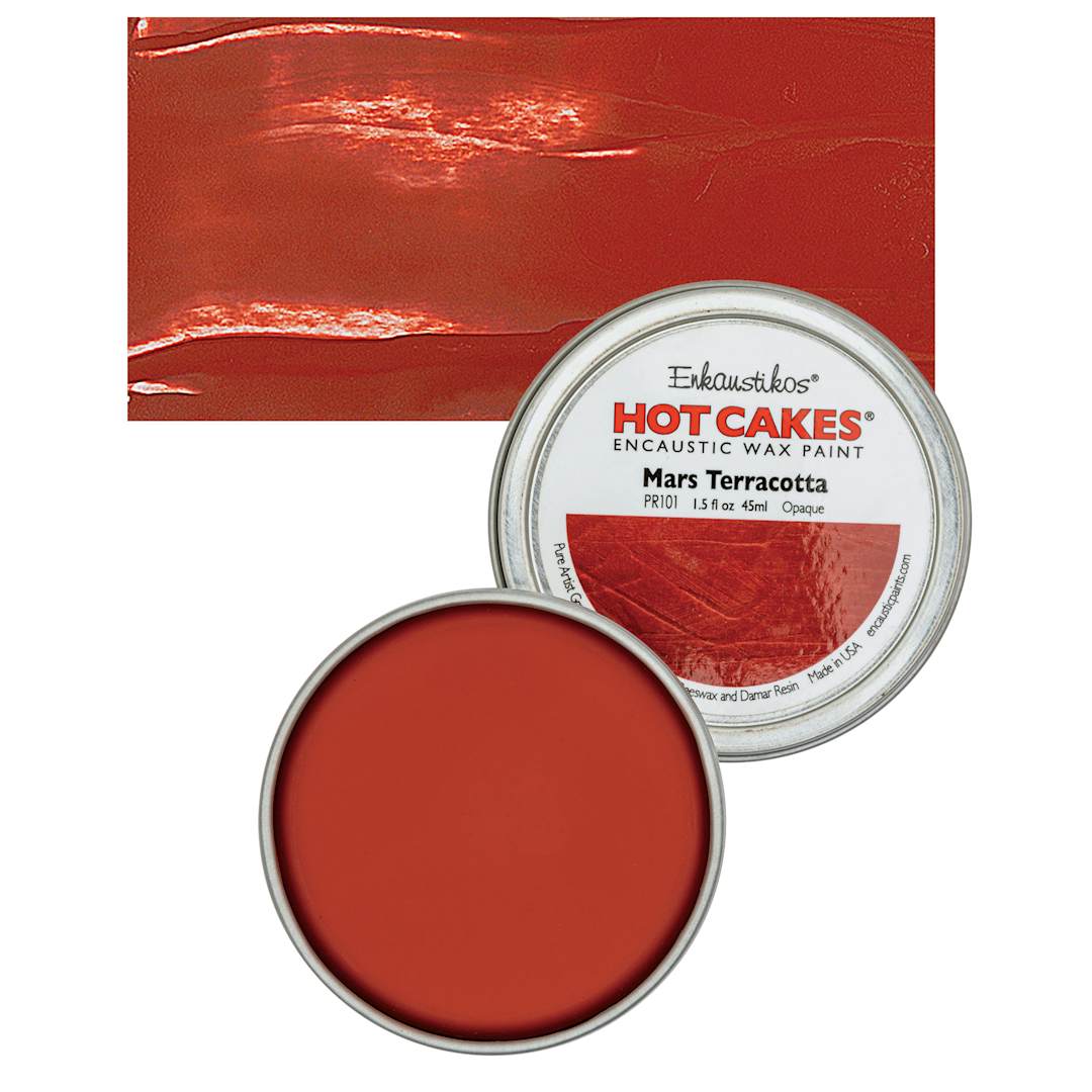 Open in modal - Enkaustikos Hot Cakes Encaustic Wax Paint - Mars Terracotta, 45 ml tin and swatch