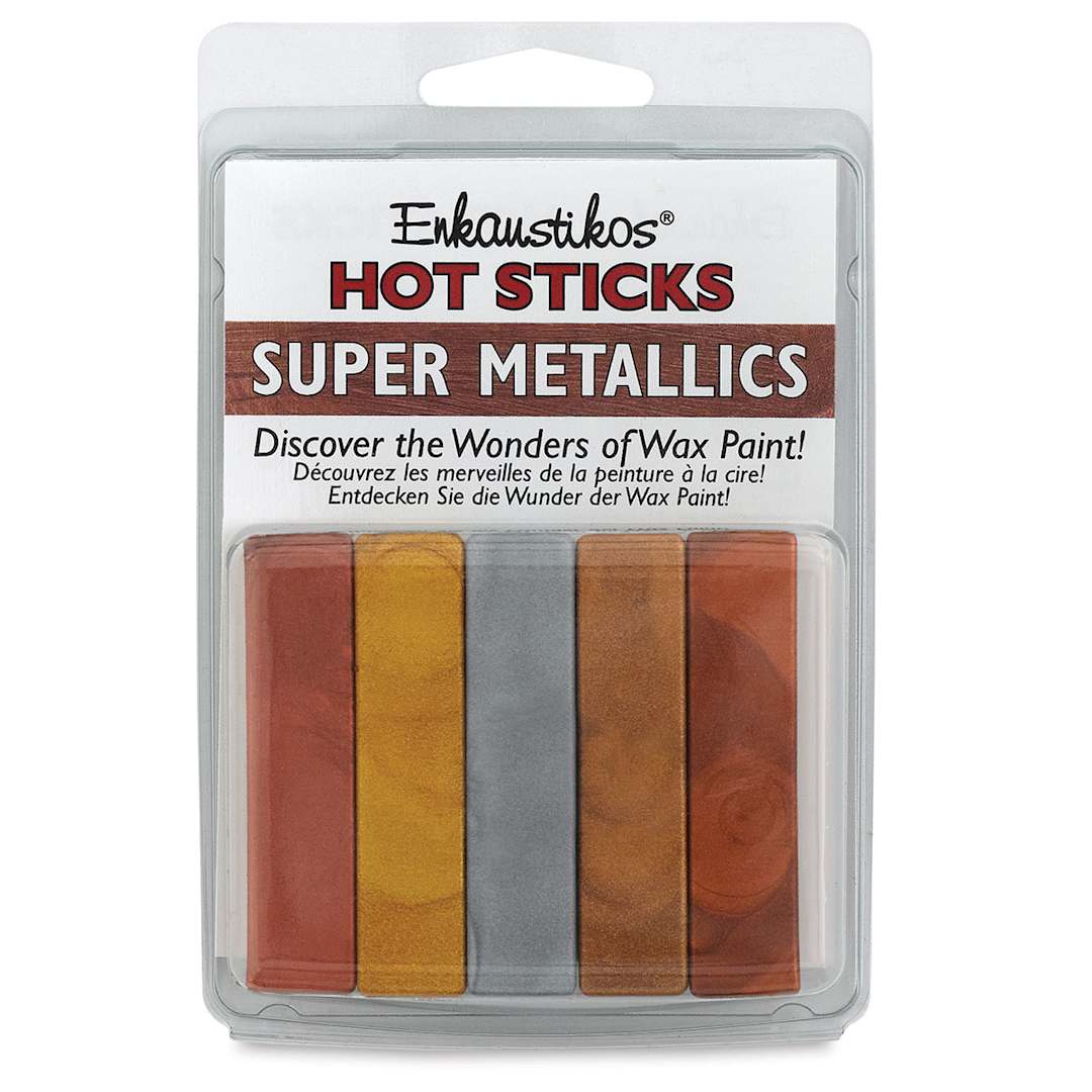 Open in modal - Enkaustikos Hot Sticks Encaustic Paints - Set of 5, Super Metallic Colors, 13 ml sticks