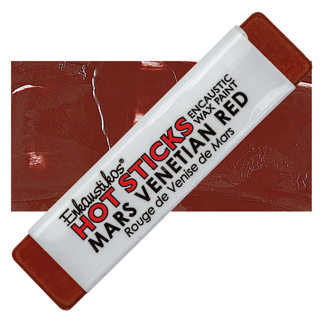 Open in modal - Enkaustikos Hot Sticks Encaustic Wax Paint - Mars Venetian Red, 13 ml Stick and swatch