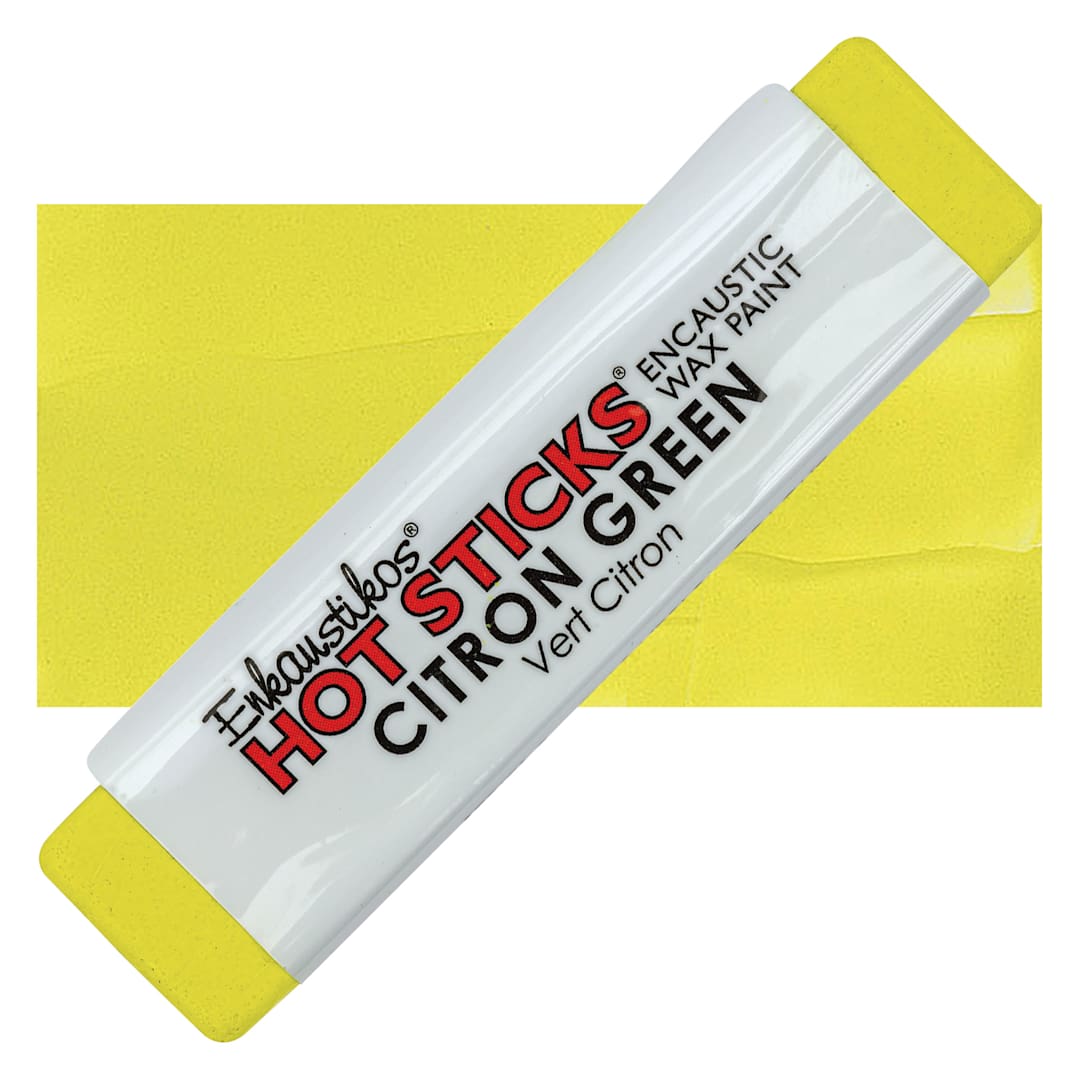 Open in modal - Enkaustikos Hot Sticks Encaustic Wax Paint - Citron Green, 13 ml stick and swatch