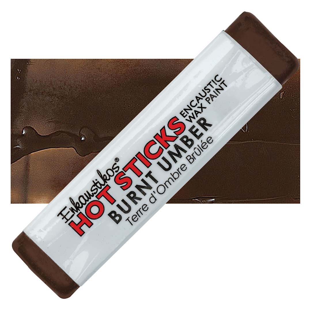 Open in modal - Enkaustikos Hot sticks Encaustic Wax Paint - Burnt Umber, 13 ml Stick and swatch