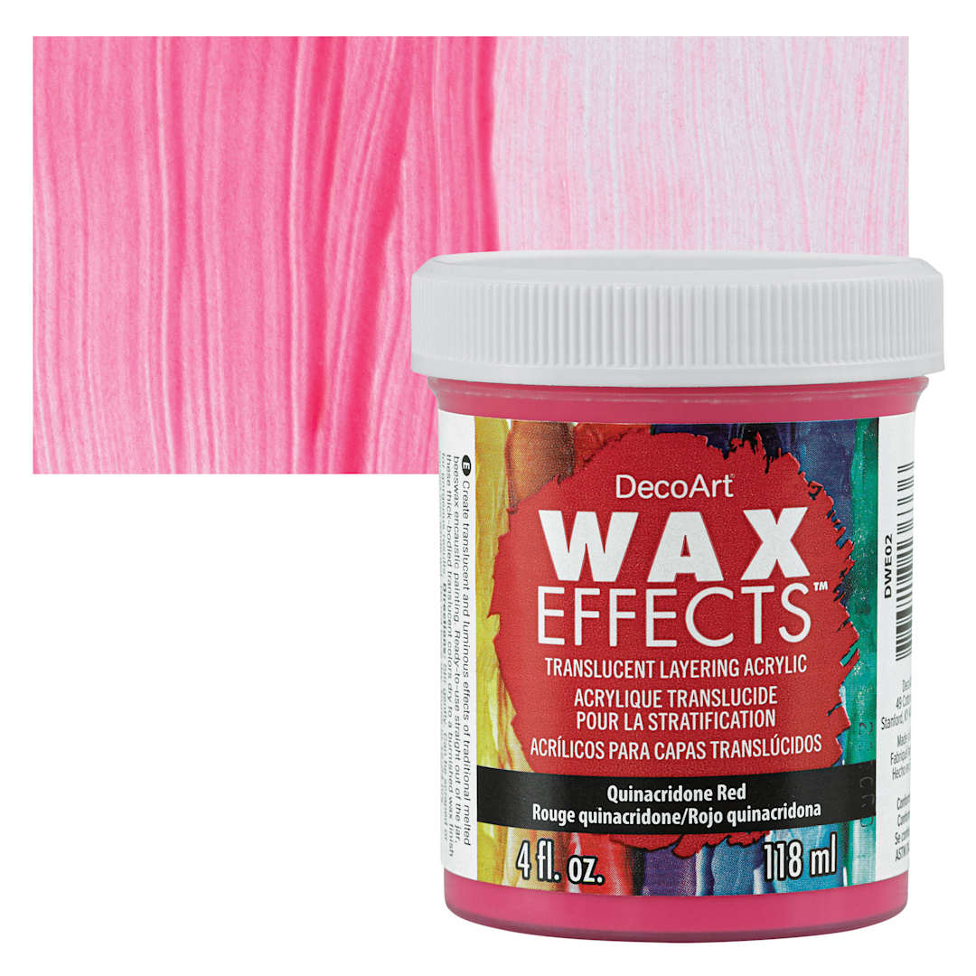 Open in modal - DecoArt Wax Effects Acrylic Paint - Quinacridone Red, 4 oz Jar and swatch