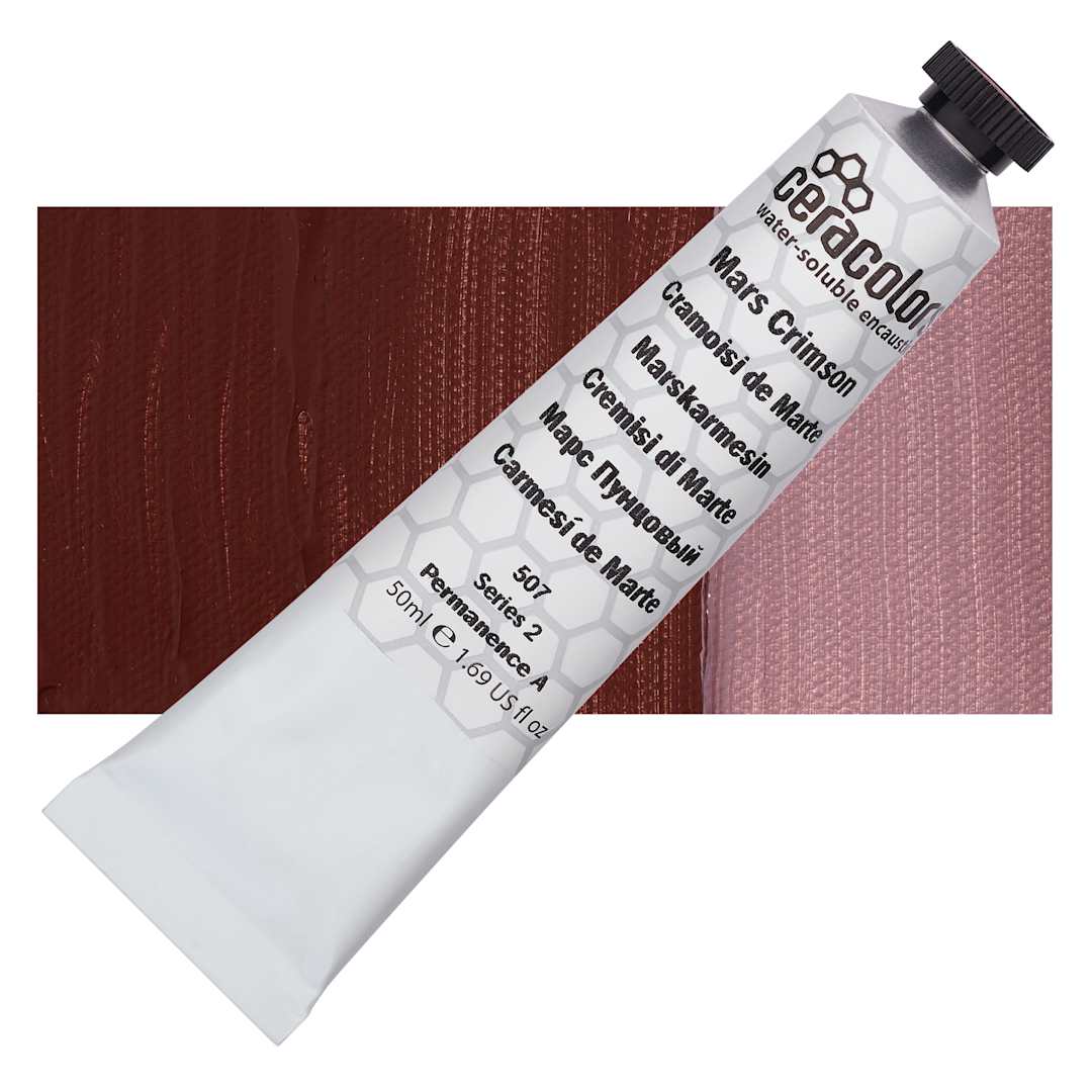 Open in modal - Ceracolors Waterborne Wax Paint - Mars Crimson 50 ml Tube and Swatch