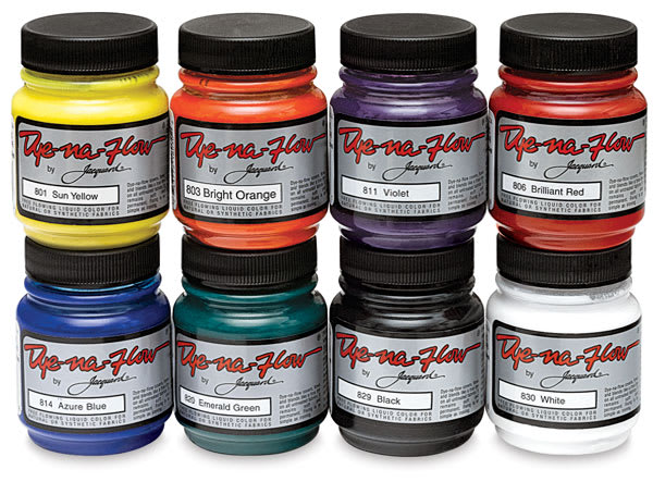 Open in modal - Jacquard Dye-Na-Flow Fabric Color Sets - Component jars of 8 pc set shown stacked