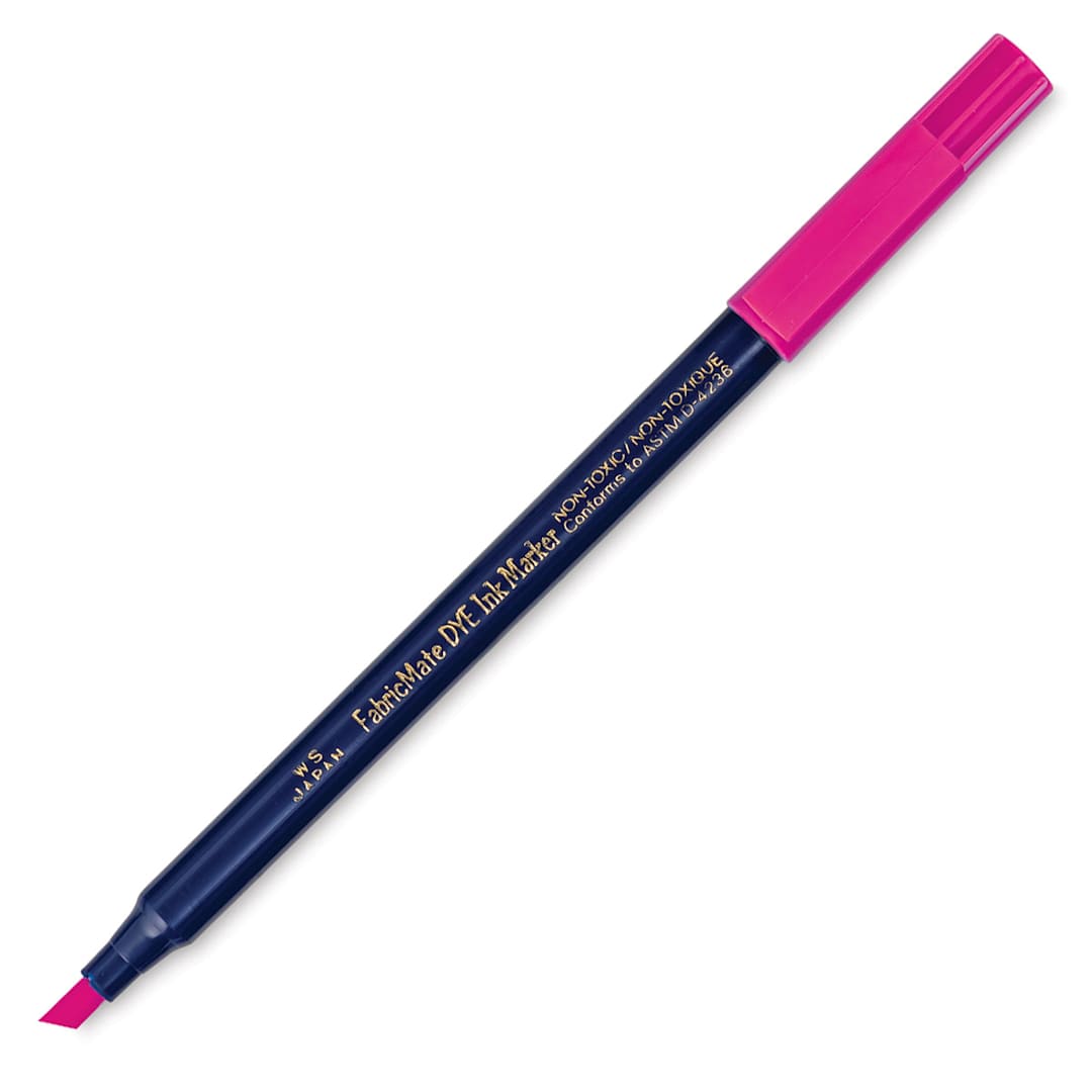 Open in modal - Yasutomo FabricMate Dye Ink Marker - Fluorescent Pink, Chisel Tip, marker with cap off